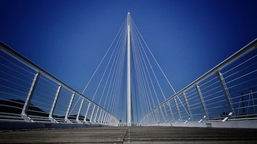 Suspension bridge against clear blue sky