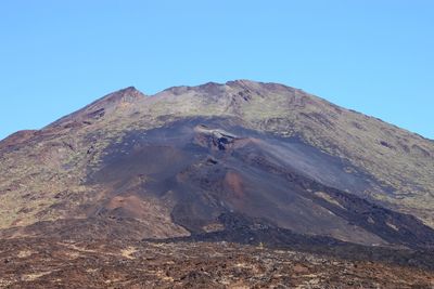 Scenic view of mountains against clear blue sky