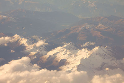 Aerial view of snowcapped mountains against sky