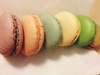 High angle view of multi colored candies on table