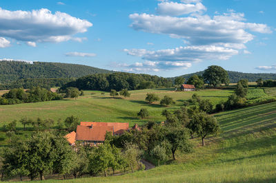 Scenic view of agricultural field against sky