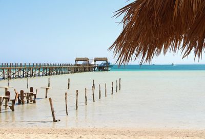 Scenic view of beach against clear sky