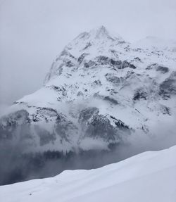 Scenic view of snow covered mountains against sky