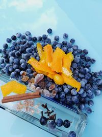 High angle view of orange on table