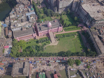 High angle view of buildings in city