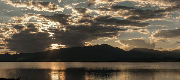 Scenic view of lake against sky during sunset
