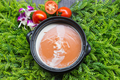 High angle view of fruits in bowl