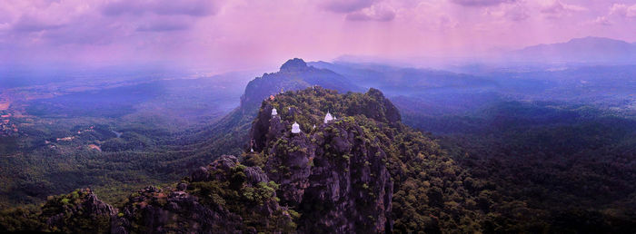 Panoramic view of plants and mountains against sky