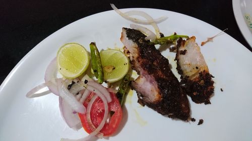 High angle view of seafood in plate