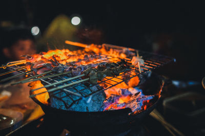 Close-up of food on barbecue grill