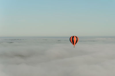 Hot air balloon flying in sky