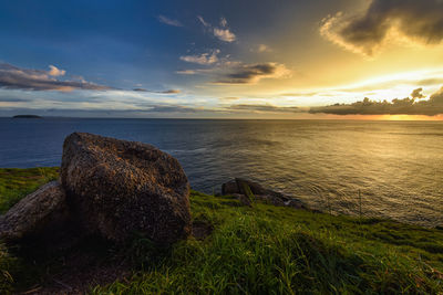 Scenic view of sea against sky during sunset