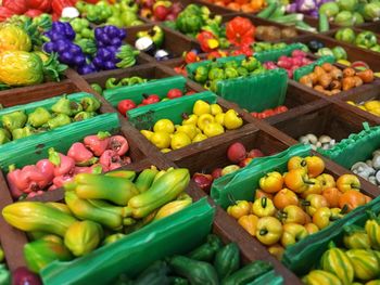 High angle view of vegetables for sale at market stall