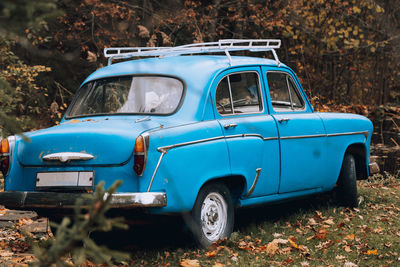 Vintage car on field