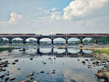 Bridge over river against sky