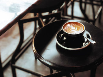High angle view of coffee on table