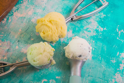 High angle view of ice cream on leaf