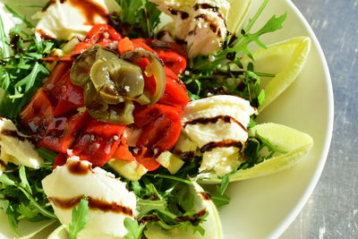 High angle view of meal served in plate