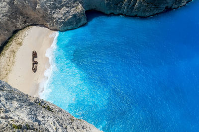 High angle view of rocks on beach