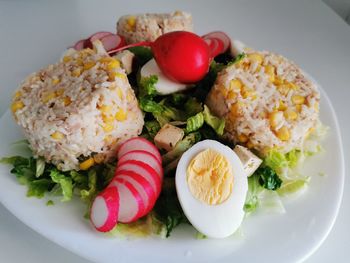 High angle view of salad served in plate