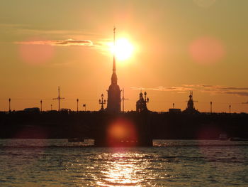 Silhouette of building against sky during sunset