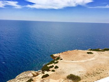 High angle view of beach against blue sky