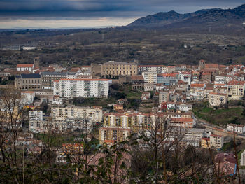 High angle view of townscape against sky