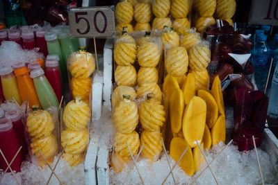 Various vegetables for sale at market stall