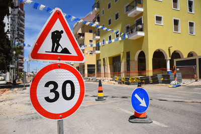 Road sign on street 