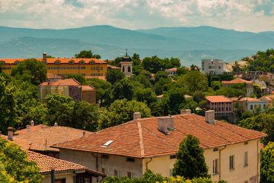 High angle view of townscape against sky