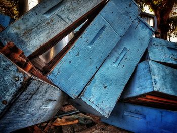 High angle view of abandoned wood