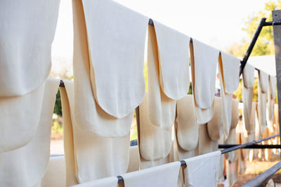 Close-up of clothes drying on clothesline