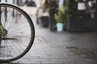 Bicycle wheel on footpath