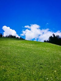 Scenic view of landscape against blue sky