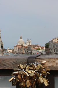 View of buildings in city against clear sky