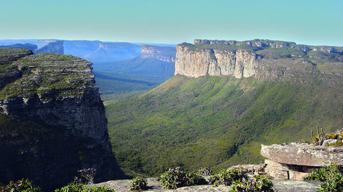 Panoramic view of mountain range against sky