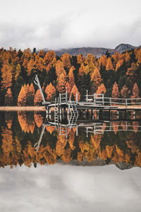 Scenic view of lake against sky during autumn