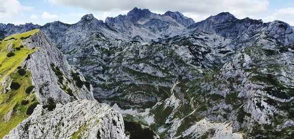 Panoramic view of rocky mountains against sky