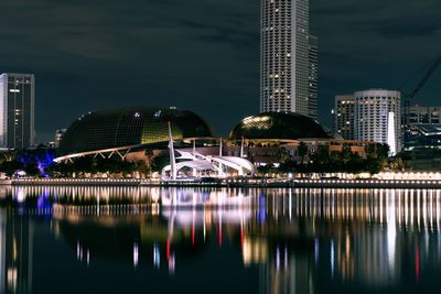 Reflection of illuminated buildings in water