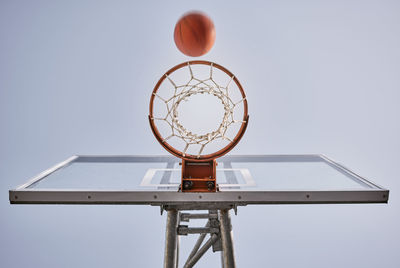 Low angle view of basketball hoop against clear sky