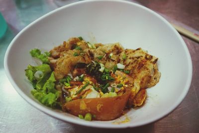 Close-up of food in plate on table
