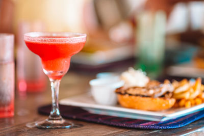 Close-up of drink served on table
