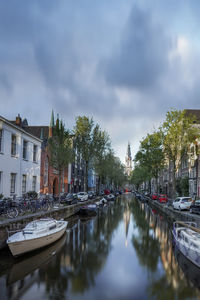 Long exposure shot of amsterdam canal at sunset