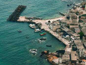 High angle view of boats in sea