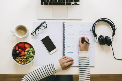 High angle view of breakfast on table