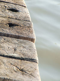 Close-up of wood against lake