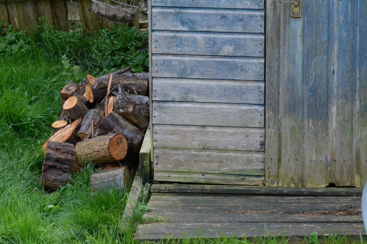 CLOSE-UP OF LOGS ON WOODEN LOG