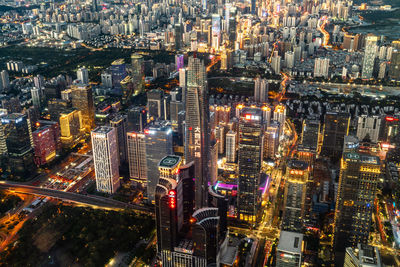 Aerial shot of shenzhen, china, at night