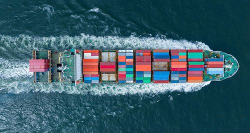 High angle view of ship in sea