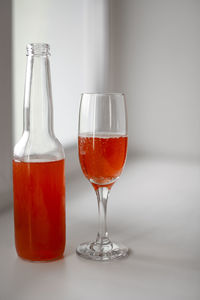 Close-up of beer in glass on table